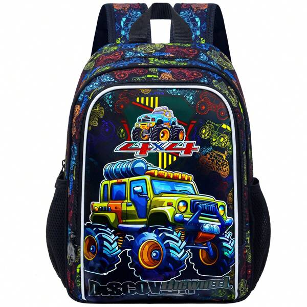 Backpack, 13" Boys Bookbag With Lunch Box, Kids School Backpacks Set For Elementary Preschool - Off-Road Vehicle