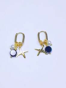 1 Pair Fashion Women's Stainless Steel Pendant Feather Butterfly Four-Leaf Clover Heart Earrings, Daily Casual Ear Jewelry - Yellow Gold - View 8