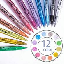 Set mit 12 metallischen Glitzerstiften, wasserfest & lichtecht farbige Zeichenstifte für Steinmalerei, Basteln, DIY, Alben, Holz, Kunststoff, Keramik - Keilspitzen Markerstifte für Feinkunst, Kalligraphie, metallische Markerstifte, Malsets für Kinder, Ohuhu Markerstifte, Farbmarkerstifte, Kinder Malbedarf, Sammelalbum Stifte, Markerstifte, Ohuhu, Farbstifte, Malen, Farbstift, Künstlerbedarf Kinder, Schul-Rückkehr