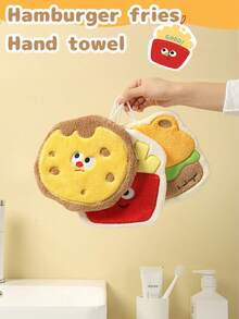 Cute Coral Fleece Hand Towel, Cartoon Fries And Hamburger Hanging Towel, Three-Layer Thick Baking Towel, Strong Absorbent Kitchen Towel, Cleaning Rag Tool, Rag Handkerchief, Bathroom Absorbent Square Towel, Thickened And Enlarged Towel - Can Be Used As A Placemat, No Fading, No Linting, Soft And Skin-Friendly, A Variety Of Styles Are Available. Can Be Used To Wipe Ceramics/Tableware/Glass