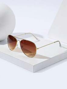 2 Pcs Men's Retro Metal Double Bridge Pilot Sunglasses, 90s Western Style, Suitable For Commuting, Vacation, Outdoor, All Season, Fashion Eyewear For Coachella, Concerts, Country, Summer Festivals, Hardrock, Rap, Rave, Music Festivals, Beach Festivals, Lightshows, For Sunny Day, Vacation, Outdoor Travel - 1*深灰框/全灰+1*金框/漸層茶(不含盒子) - 查看 3