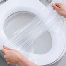 50 Disposable Toilet Seat Protectors Plastic Private Sheet Bowl Liner Public Bathroom Kit - 無色 - 查看 1