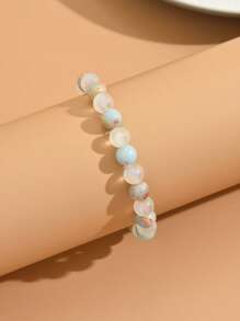 1pc Versatile Random Matte Shoushan Stone Beads Elastic Bracelet, Symbol Of Career, Love And Good Luck, Suitable For Festivals, Birthdays, Gifts