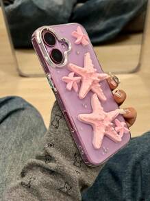 Funda de teléfono 3D de resina con estrellas de mar rosas de diseño creativo de la Princesa Concha de Zheng Rouci, compatible con iPhone 16/15 ProMax/iPhone 14 Pro, iPhone 13 con bordes redondeados y protección contra golpes