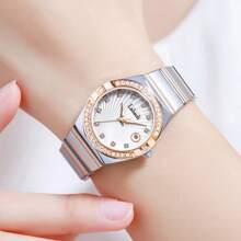 Eine Damenuhr in Roségold mit mehrfarbigem Zifferblatt, Roségold Edelstahl-Armband, Diamant-Stundenmarkierungen und Quarz-Uhrwerk, geeignet für den täglichen Gebrauch, Modell LA391.