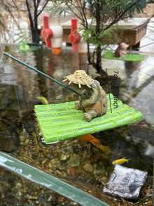 1pc Resin Bamboo Row Floating Hedgehog And Turtle Fishing Figurine, Garden Pond Decoration, Suitable For Courtyard, Garden, Rockery, Swimming Pool, Fish Tank, Water Landscape Decoration. - Multicolor - View 5