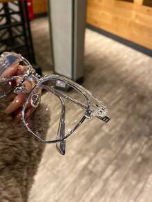 Blue Blocker Glasses For Men Metal Browline Computer Gaming Glasses Filter Blue Ray (Silver Metal/Gray Crystal TR90 Eyeglasses)  New Vintage Fashion Half Frame Semi-Rimless Clear Lens Glasses Blue Light Glasses For Woman/Men Computer Bluelight Glasses Womens/Mens - Màu trắng trong suốt - Xem 4