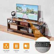 Mueble para TV Grande 147 CM, Mesa Con Regleta, Centro de Entretenimiento, Marco Metálico, 3 Cajones de Tela, para Salón, Dormitorio, 147*40*51 CM, Marrón - 1 - Ver 5