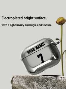 1pc Customized Electroplated Silver Earbud Case, Customized Halloween Theme Design With Name, Little Ghost Pattern, Halloween Fashionable Item,2025phonecase