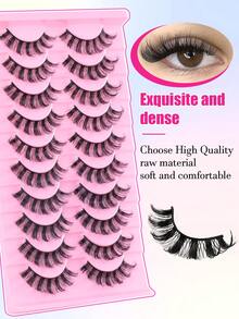 10 Pairs Russian Style False Eyelashes, D-Curl Thick & Fluffy Lashes For Daily & Party, Charming Eye Makeup, Travel Essential Strip Lashes,Lashes,Eyelashes,Fake Lashes - Black - View 3
