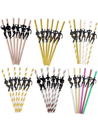 6pcs Bachelorette Naughty Stripper Pole Dancer Straws, Decorative Paper Straws For Bachelor/Bachelorette Party, Adult Party, Rose Gold Straws For Bridal Shower, Cocktail Party, Birthday Party