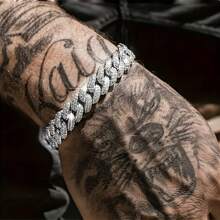 2pcs Men's Fashionable Hip-Hop Cuban Link Rhinestone Bracelets
