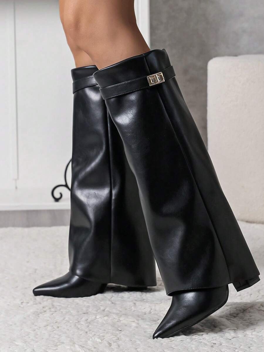 Folded Over The Boot With A Strap And Ornament Holiday Vacay Vibe For And Summer Shoes Spring Shoes Spring Break Easter - Black - View 1