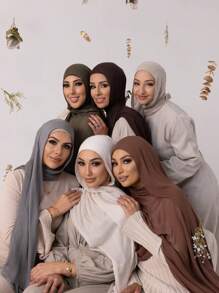 1pc Modal Viscose Solid Muslim Hijab, Fashion Breathable Plain Lightweight Headscarf, Double Needle Lockstitch Refined Edging Craftsmanship, Women Scarf For Lady, Suitable For All Seasons