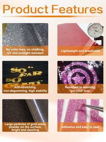 12 Solid Color Glitter Vinyl Sheets, Sparkle Glitter Lettering Film, 30.5cm X 90cm / 12in X 3ft, DIY Pattern Heat Transfer Vinyl - Multicolor - View 6