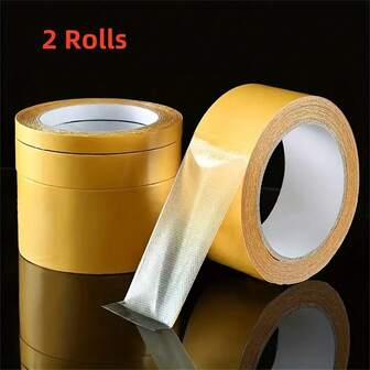 2 Rolls Premium Grid Double-Sided Adhesive Tape - Strong & Detachable Transparent Tape With Glass Fiber Reinforced, Easy To Apply & Remove For Carpets, Handicrafts, Pipes, Home Decor, Craft Project Supplies, Uniform Width Roll, Glassfiber Reinforcement