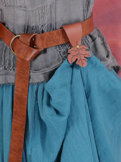 2pcs/Set Medieval Viking PU Leather Belt With Leaf Skirt Clip - Renaissance LARP Cosplay Costume Accessory Set