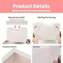 1/6 piezas Caja blanca para pasteles con ventana transparente, cierre seguro, múltiples tamaños (8x8x8, 10x10x8, 12x12x8 pulgadas), adecuada para cumpleaños, bodas, fiestas, decoraciones navideñas, estructura resistente, embalaje para hornear, organizadores de fiestas