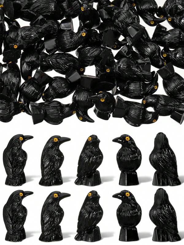 20 pièces - Mini figurines de corbeaux en résine, décoration de corbeaux noirs d'Halloween, mini corbeaux en résine, décoration de faux corbeaux pour Halloween, décoration de maison, minuscules corbeaux noirs en résine pour la décoration de micro-paysage, scène effrayante et décorations de table d'Halloween