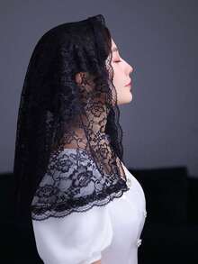 قطعة واحدة شال شبكي مزين بالدانتيل قصير للنساء، أغطية خفيفة الوزن للحفلات والزفاف وتصوير الصور والملابس الخريفية للنساء - متعدد الألوان - مشاهدة 6