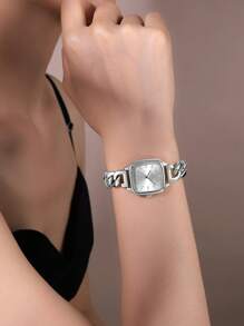 REWARD Reloj de cuarzo para mujer, reloj de pulsera de moda de lujo para dama, pulsera impermeable de acero inoxidable con caja, elegante y versátil para uso empresarial y casual, relojes rectangulares retro