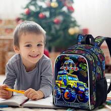 背包，13 英寸男孩书包带午餐盒，儿童学校背包套装，适合小学学龄前儿童 - 越野车