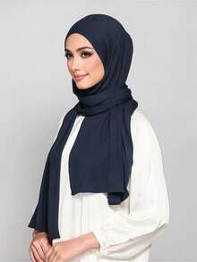1pc Soft, Breathable, Anti-Pilling Fabric Instant Tie Hijab, Suitable For All Year Round And Daily Wear,Beach,Holiday - 26 Navy Blue - View 4