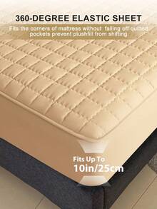 1pc Waterproof Fitted Sheet, Bedding, Halloween Decor, Christmas Decorations, Mattress Cover, Fall Decor, Quilted Bed Cover, Soft And Comfortable Bedding For Bedroom, Bedspread For Bedroom Decor, Halloween Gift, Room Decor, Skin-Friendly Full Coverage Fitted Sheet, Solid Color Grid Design Mattress Protector, Fitted Bottom Sheet For Twin, Full, King, Queen Size, Machine Washable, Perfect Holiday Gift - 駝色 - 查看 4