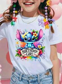 Birthday    Cartoon Pattern T-Shirt - Comfortable And Casual Short Sleeve Round Neck T-Shirt - Summer Fashion Carefully Designed Pattern