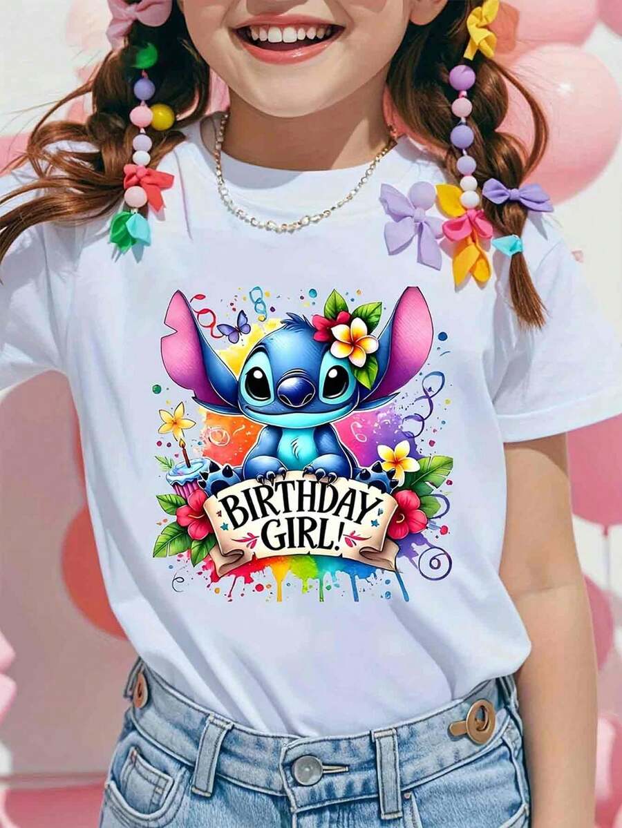 Birthday    Cartoon Pattern T-Shirt - Comfortable And Casual Short Sleeve Round Neck T-Shirt - Summer Fashion Carefully Designed Pattern