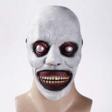 1 Stück Halloween Maske aus natürlichem Latex, wiederverwendbar, mit weißen Augen und lächelndem Ausdruck, skurrile Latex-Maske, unheimliche Maske, Party Rollenspiel Kostümzubehör, Feiertagsparty Verkleidung Requisiten