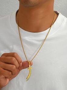 قلادة من الفولاذ المقاوم للصدأ مطلية بالذهب عيار 18 قيراطًا - قلادة سيف مطلي بالمينا، مزينة بزركونيا فنية، مناسبة للارتداء اليومي والاحتفالات الثقافية - قلادة سيف ثلاثية الألوان - مشاهدة 2