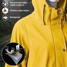 UNIQUEBELLA Rain Jackets For Women Waterproof, Raincoat Long Hooded Rain Coats Outdoor Windbreaker Trench Coat - 黃色羊毛 - 查看 4