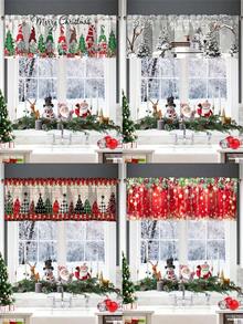 1pc Merry Christmas Curtain Valance With Rod Pocket Faceless Doll Winter Snowman Christmas Tree Golden Snowflake Five-Pointed Star Pattern Polyester Window Treatment For Living Room Kitchen Bedroom Festive Winter Wonderland Theme Christmas Decorations For Home 2025 Sparkling New Year 2026 Wall Home Room Decor - Multicolor - View 3