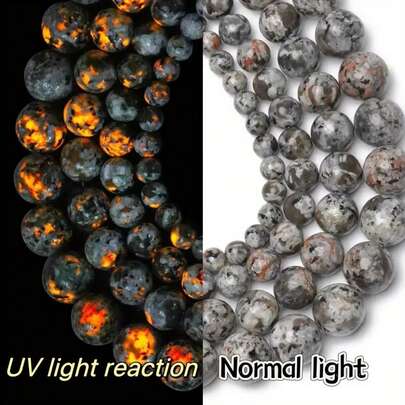 Hạt đá ngọn lửa tự nhiên Yooperlite Sodalite Loose Spacer Đá lửa phát sáng UV dùng làm đồ trang sức Vòng tay tự làm 6/8/10/12mm