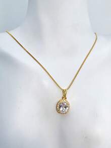 OLVAL DROP NECKLACE INCRUSTED WITH ZIRCONIA PLATED IN 18K GOLD. - Vàng - Xem 2