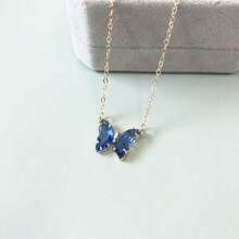 1pc Summer Fashionable Holiday Versatile Crystal Butterfly Pendant Stainless Steel Chain Necklace, Waterproof, Fade-Resistant, Premium For Women