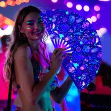 1pc Y2K Folding Fan, Glow Rave Fan Festival Handheld Fan Silk Folding Fan, Chinese/Japanese Style Fan For Music Party, Dance Performance, Decorative Gift - Color - View 3