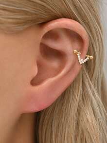 IN Z 1只925纯银镀金V形全水晶螺丝耳环，简约低敏耳环，适合女性日常/派对佩戴 - 彩色 - 查看 2