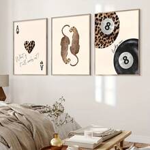 Juego de 3 impresiones de pósteres vintage, estampado de leopardo/guepardo neutro, bola 8 afortunada, arte de pared con estilo preppy elegante para decoración del hogar, arte abstracto vintage minimalista moderno en beige, decoración de otoño sin marco - Multicolor - Ver 1
