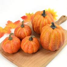 Set de 7 piezas de decoración de calabazas artificiales doradas y blancas de temporada otoñal, de varios tamaños, adecuadas para la decoración de finca otoñal, decoración de mesa para fiesta de cosecha, decoración de Halloween y Navidad, decoración para restaurantes temáticos y librerías, también para manualidades de fiesta y boda, calabazas falsas - Multicolor - Ver 4
