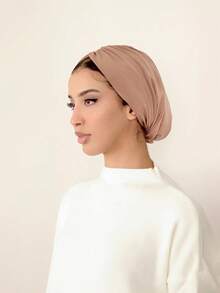 1 件女士褶皱弹力头巾，透气舒适弹力运动头带，适合日常、锻炼、瑜伽、时尚搭配 - 淺卡其 - 查看 3