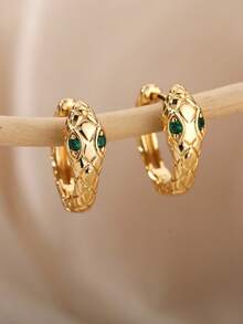 女士复古蛇形吊坠不锈钢耳环，18k 镀金防褪色环形耳环，派对婚礼珠宝度假配饰，万圣节圣诞节礼物 - 多款 - 查看 6