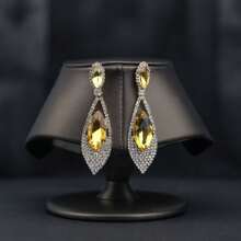 1 Pair European & American Style Crystal Zirconia Pendant Earrings, Suitable For Women's Party Wear, Elegant & Versatile