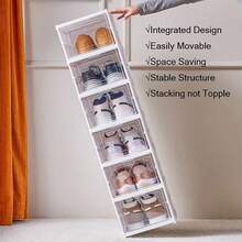 6-Layer Transparent Shoes Box Thickened Foldable Sneaker Shoe Organizers Stackable Dustproof High-Top Cabinet Shoe Rack Shelf - trắng - Xem 7