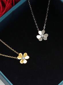 قلادة الوبري الفضي 925 ذات السطح الناعم للنساء ، قلادة وبري أنيقة وحلوة للسيدات بشكل وردة محظوظة ، متنوعة للارتداء اليومي والهدايا