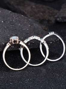 3pcs Luxury Women's Ring Set - Marquise Cut Opal, Faux Gemstone, Party Style Jewelry Gift For Fashionable Women - Bạc - Xem 3