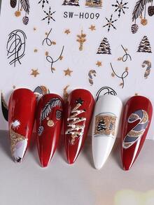2 张圣诞美甲贴纸，带姜饼人拐杖糖冬青花环球节日指甲贴花 DIY 装饰滑块美甲 3D 自粘指甲用品，适合节日冬季 - 彩色 - 查看 10