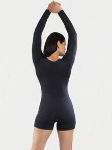 Long Sleeve Jumpsuit Polyamide Gym Fitness Black Polyamide MC185 - 黑色 - 查看 3