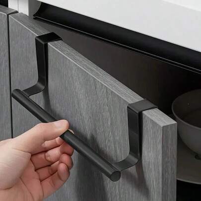 Toallero de acero inoxidable sin taladro - Colgador adhesivo resistente para baño, puerta de gabinete de cocina | Sostiene toallas, paños de cocina, guantes | Diseño ahorrativo de espacio y resistente a la oxidación (1 paquete)